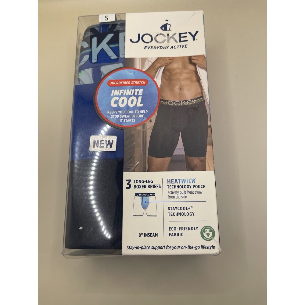 Jockey Men's 3 Pck Long-leg Boxer Briefs 8" Inseam Microfiber Stretch Sz S NWT